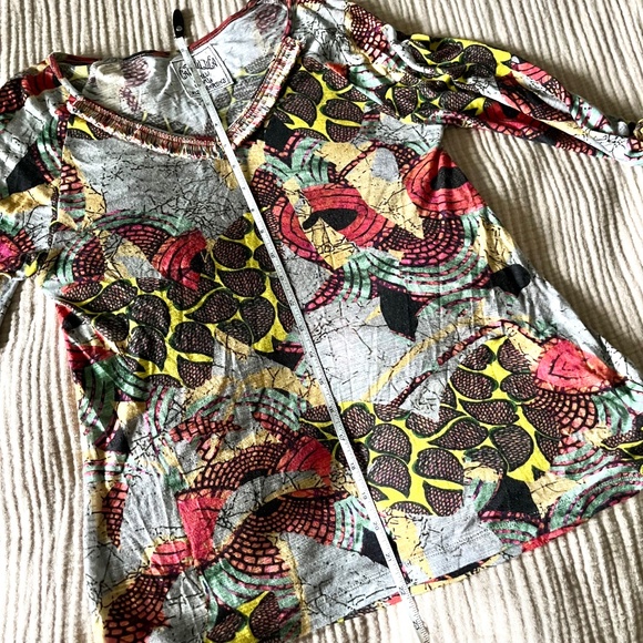 Anthropologie Cap Juluca Aldo Martins Artsy Floral Print Fringe V-neck Tee US 6 - Picture 10 of 10